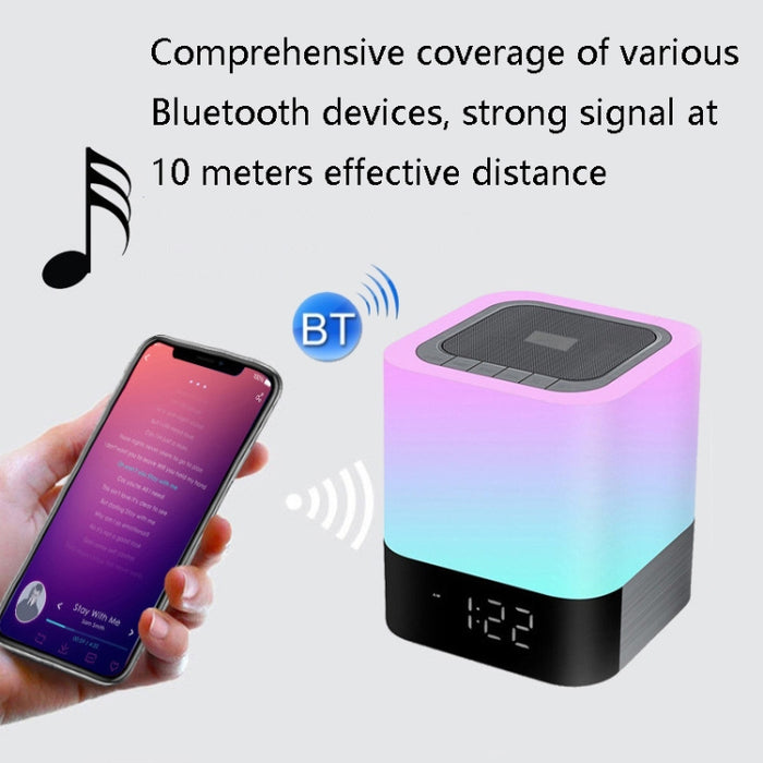 MUSKY Altavoz inalámbrico Bluetooth Despertador de cabecera Sensor táctil Lámpara de noche Mini altavoz