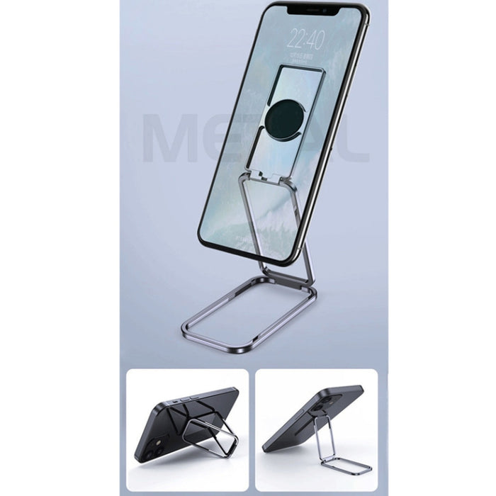 Soporte de metal plegable cuadrado Soporte de anillo de teléfono de escritorio con barra trasera giratoria