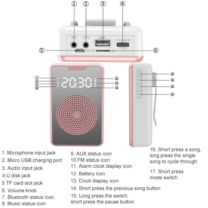 Amplificador de micrófono portátil para enseñanza ZXL-H3 con pantalla de tiempo, especificaciones:
