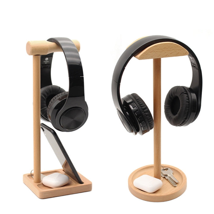 AM-EJZJ001 Soporte de escritorio para auriculares de madera maciza, estilo: