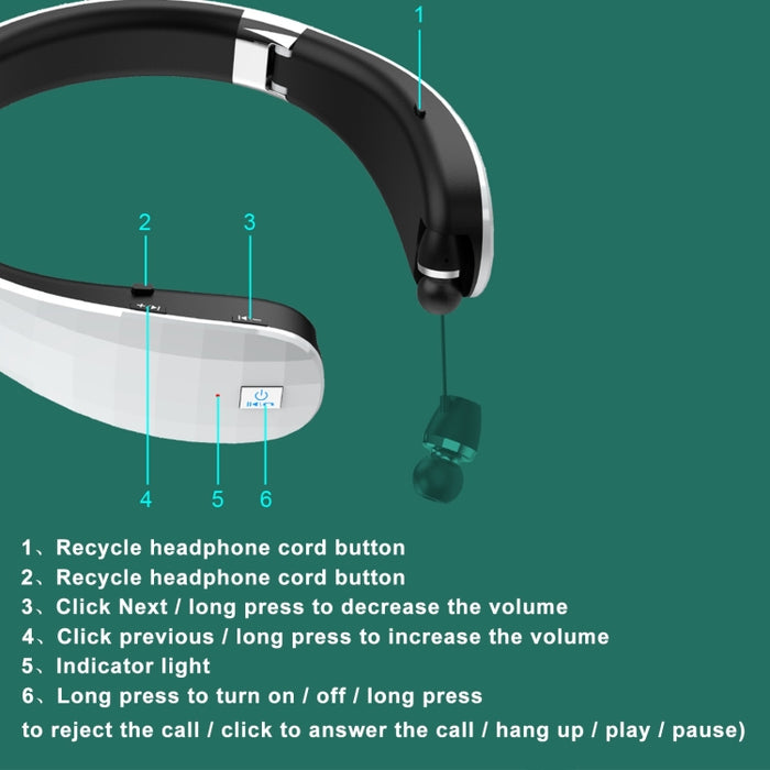 Auricular Bluetooth plegable telescópico montado en el cuello