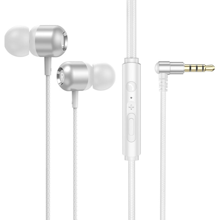 2 PCS TS6000 3.5mm Metal Codo In-Ear Auricular de control con cable con micrófono