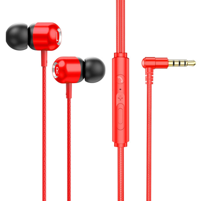 2 PCS TS6000 3.5mm Metal Codo In-Ear Auricular de control con cable con micrófono