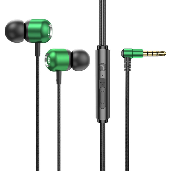 2 PCS TS6000 3.5mm Metal Codo In-Ear Auricular de control con cable con micrófono