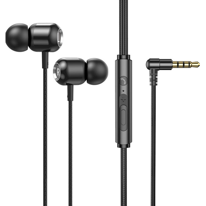 2 PCS TS6000 3.5mm Metal Codo In-Ear Auricular de control con cable con micrófono