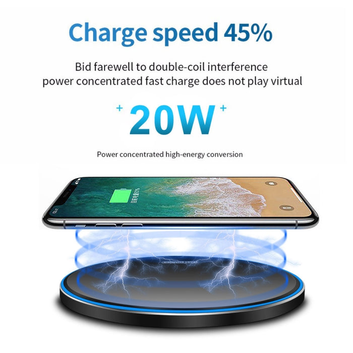 Cargador inalámbrico ultrafino con espejo de metal QI de 20 W
