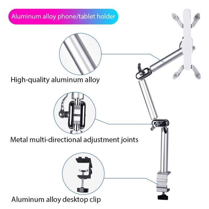 TB-03 Soporte de aleación de aluminio para tableta PC Soporte de micrófono de cámara plegable para mesita de noche perezosa
