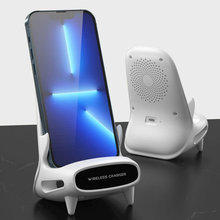Soporte de carga inalámbrico de altavoz vertical de escritorio de 15 W para tableta de teléfono móvil de 4,5-11 pulgadas