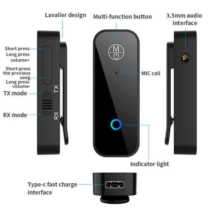 Transmisor de recepción Bluetooth 2 en 1 Adaptador de coche AUX TV Transmisor de audio de computadora