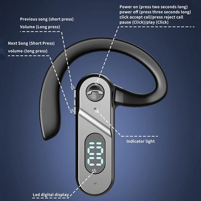 Auricular Bluetooth V28 Oído colgante Pantalla digital Oído único Control de voz Auricular