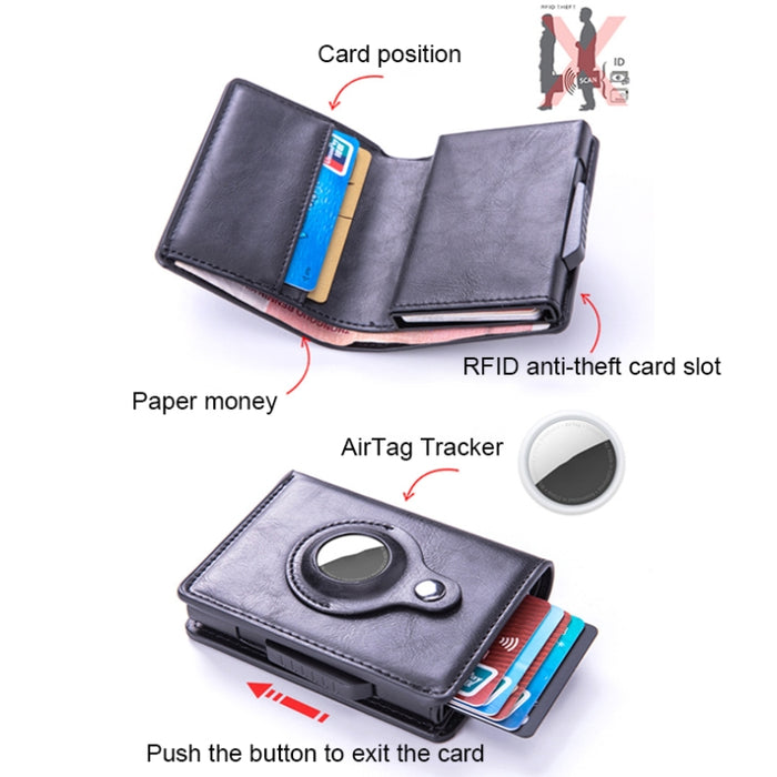 Portatarjetas de cuero cepillado antirrobo RFID X-80 para AirTag