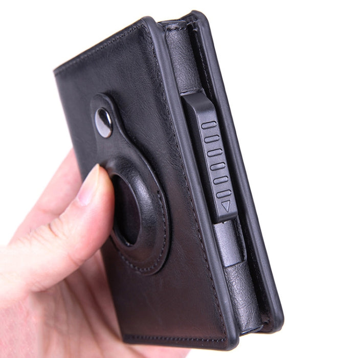Portatarjetas de cuero cepillado antirrobo RFID X-80 para AirTag