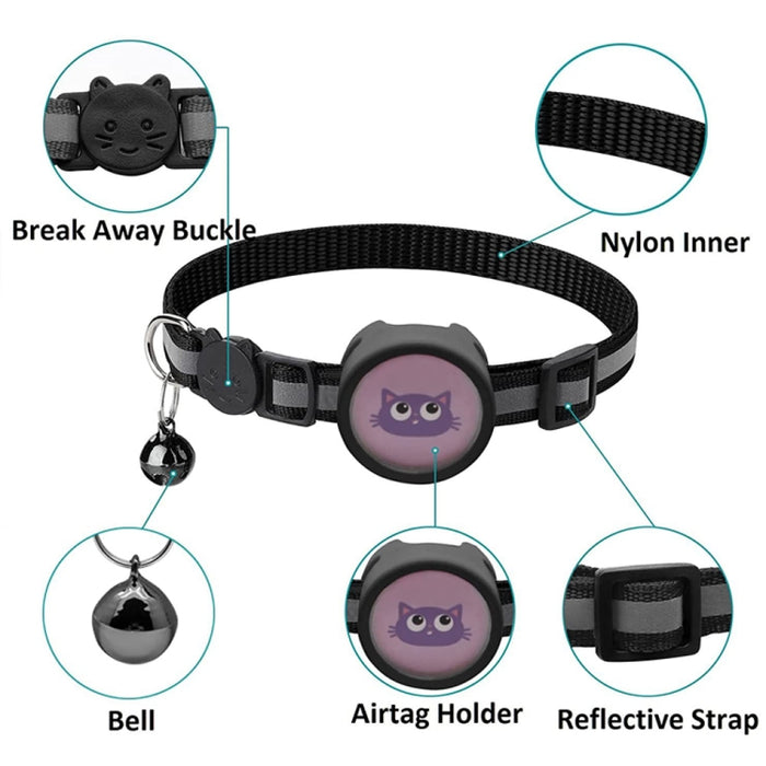 Collar reflectante para mascotas con campana para AirTag