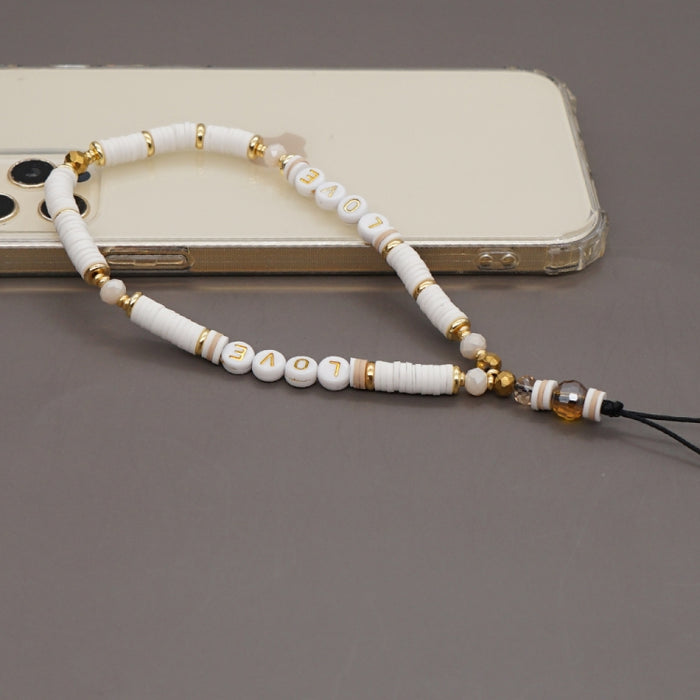 Cadena de teléfono antipérdida con cordón de teléfono móvil de cerámica blanda con letras geométricas