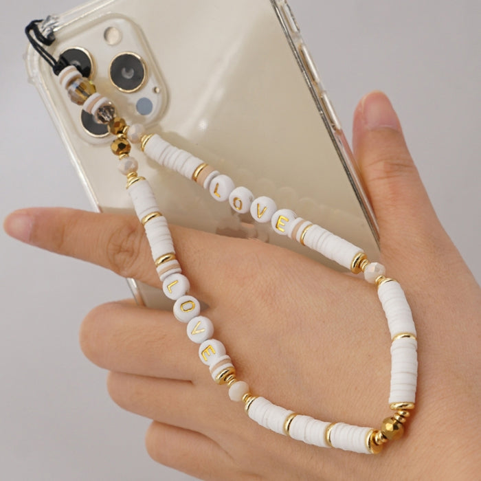 Cadena de teléfono antipérdida con cordón de teléfono móvil de cerámica blanda con letras geométricas