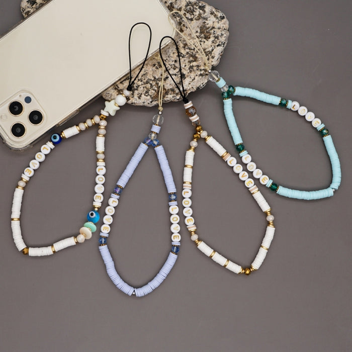 Cadena de teléfono antipérdida con cordón de teléfono móvil de cerámica blanda con letras geométricas