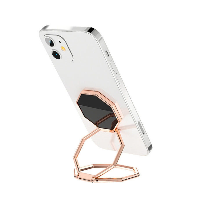 Soporte de teléfono plegable para tableta de escritorio de coche con succión magnética giratoria en vivo con hebilla de anillo de Metal
