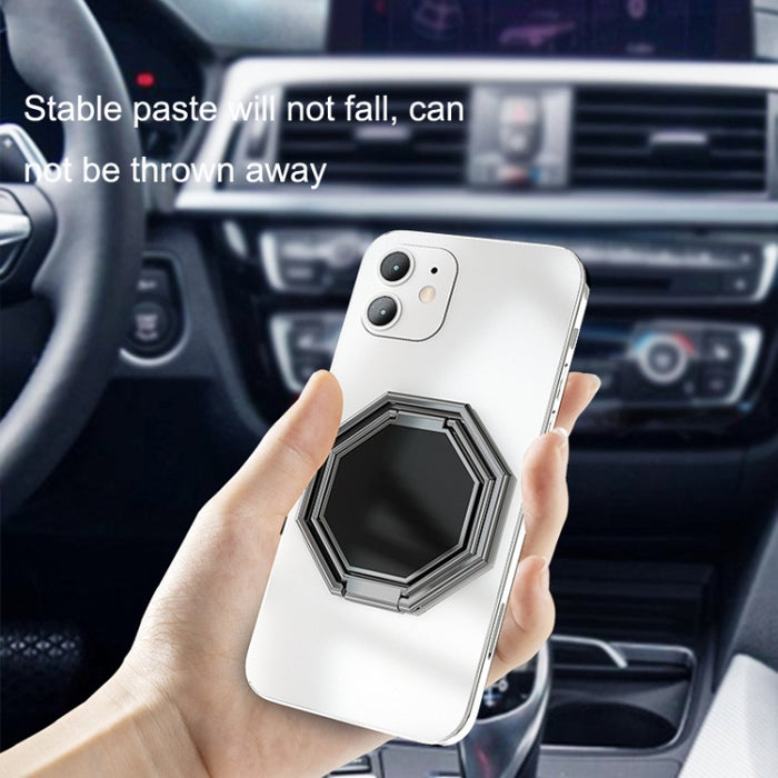 Soporte de teléfono plegable para tableta de escritorio de coche con succión magnética giratoria en vivo con hebilla de anillo de Metal