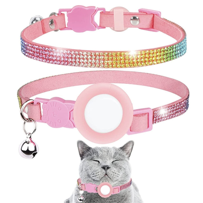 Collar de diamantes de imitación para mascotas con campana para Airtag Tracker Case