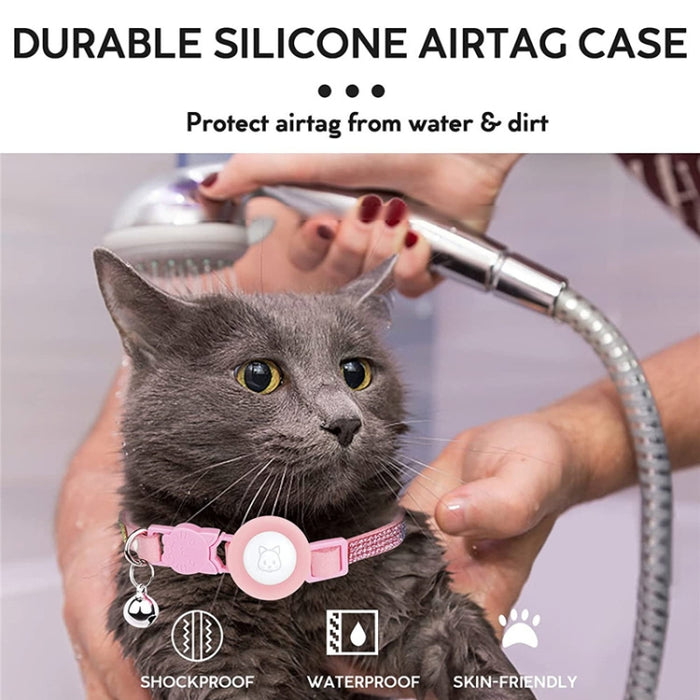 Collar de diamantes de imitación para mascotas con campana para Airtag Tracker Case