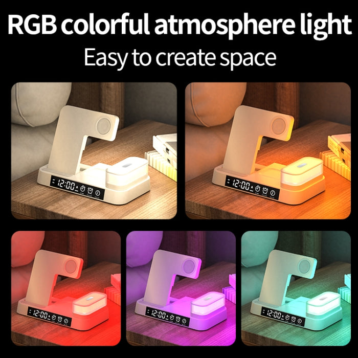 Soporte para teléfono con carga inalámbrica 3 en 1 A37 30W con luz nocturna RGB y función de despertador