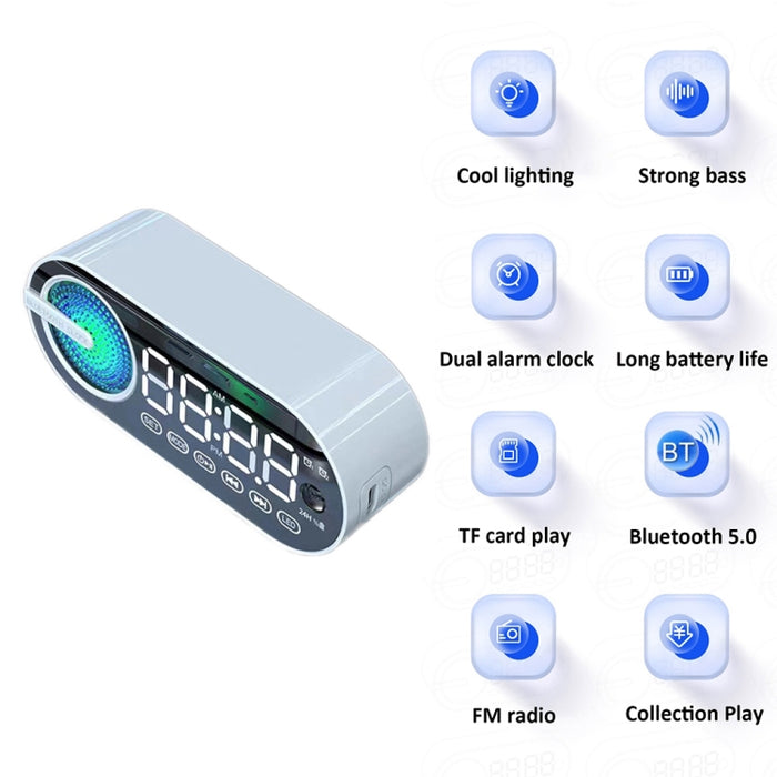 RBT-G30 Espejo Colorido Efecto de luz Subwoofer Bluetooth Despertador Audio, Especificaciones: