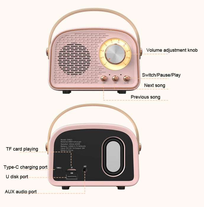 DW21 Vintage Radio BT altavoz compatible con tarjeta TF/disco U para jugar