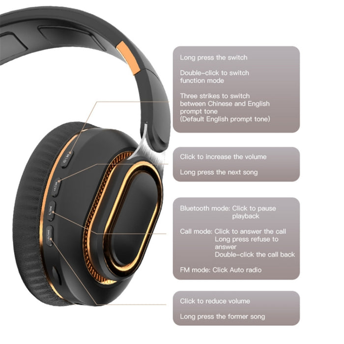 Auriculares Bluetooth inalámbricos plegables H7 con tarjeta TF de soporte de micrófono, AUX