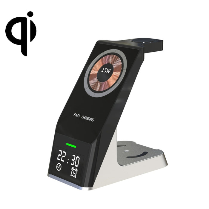 H27 15W 6 en 1 con función de reloj Cargador inalámbrico de teléfono magnético para iWatch / AirPods
