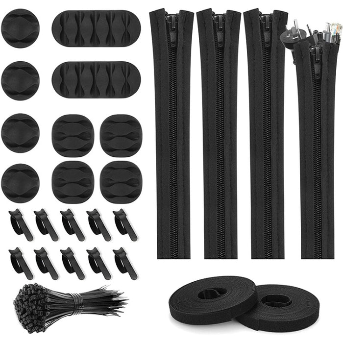 Kit organizador de gestión de cables Funda para cables con cremallera Clip para cables