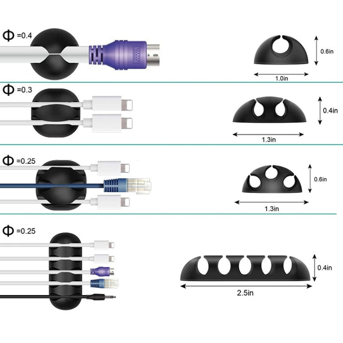 Kit organizador de gestión de cables Funda para cables con cremallera Clip para cables