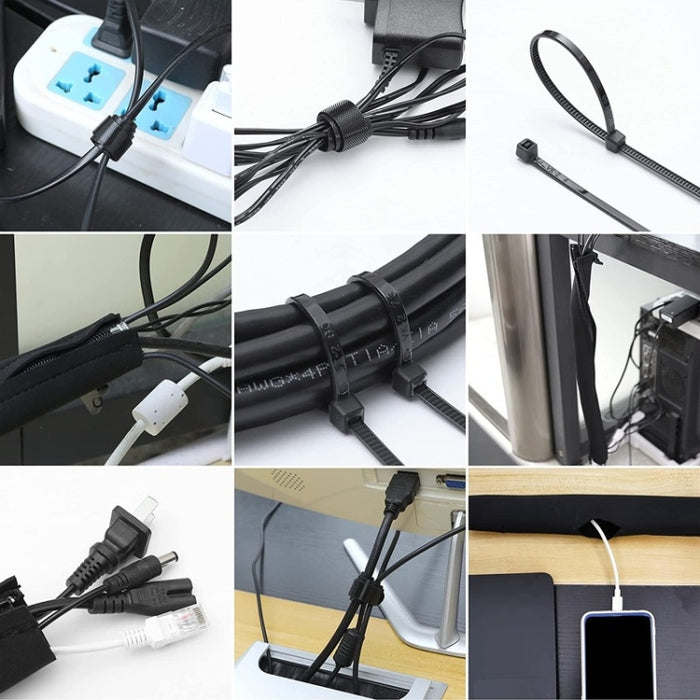 Kit organizador de gestión de cables Funda para cables con cremallera Clip para cables