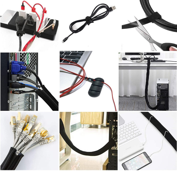 Kit organizador de gestión de cables Funda para cables con cremallera Clip para cables