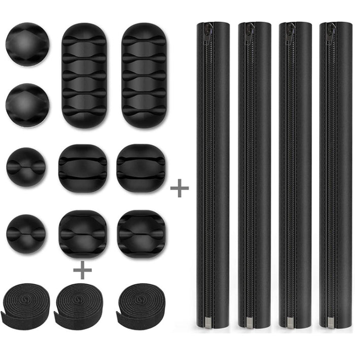 Kit organizador de gestión de cables Funda para cables con cremallera Clip para cables
