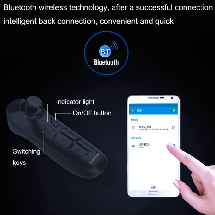VR SHINECON SC-B03 VR Juego Inalámbrico Bluetooth Control remoto Mango Selfie Stick Control remoto Reproducción de video