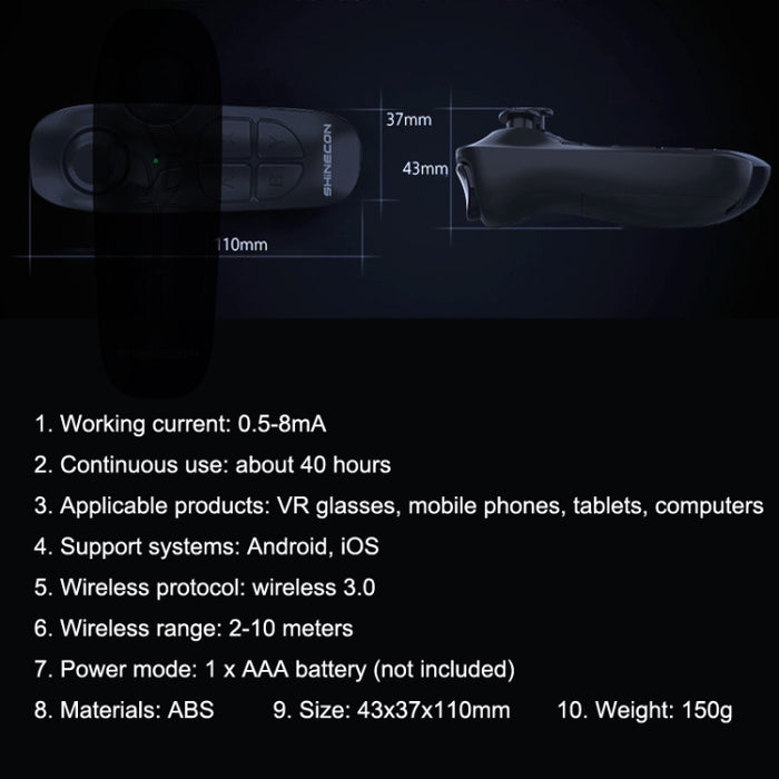 VR SHINECON SC-B03 VR Juego Inalámbrico Bluetooth Control remoto Mango Selfie Stick Control remoto Reproducción de video