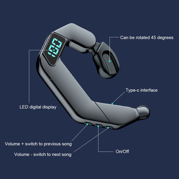 V19 Conducción ósea Pantalla digital Estéreo Colgante Oído Deportes Auriculares Bluetooth