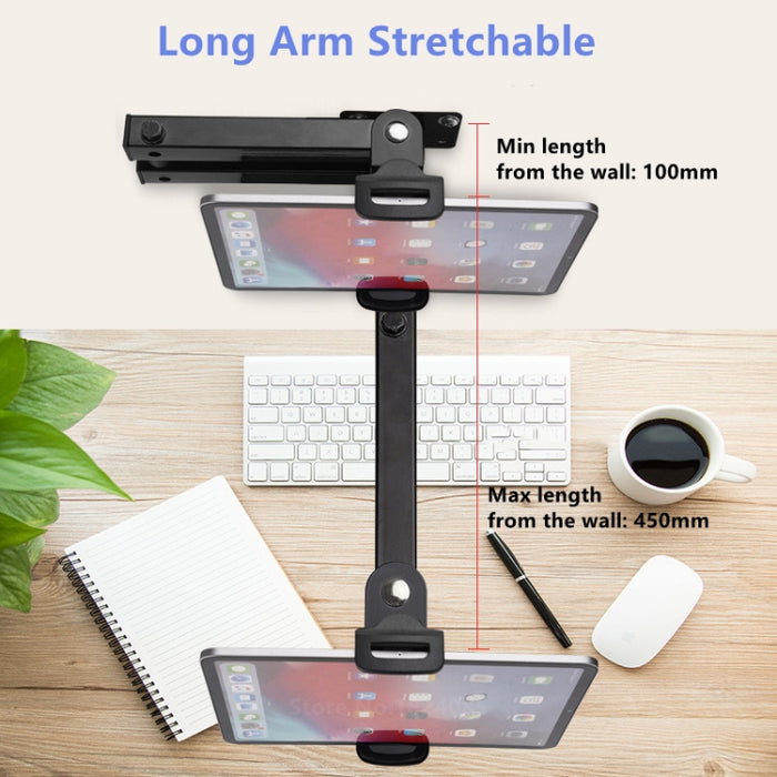 Soporte de pared para tableta, soporte para teléfono móvil, soporte extensible de brazo largo para dispositivos de 4 a 13 pulgadas