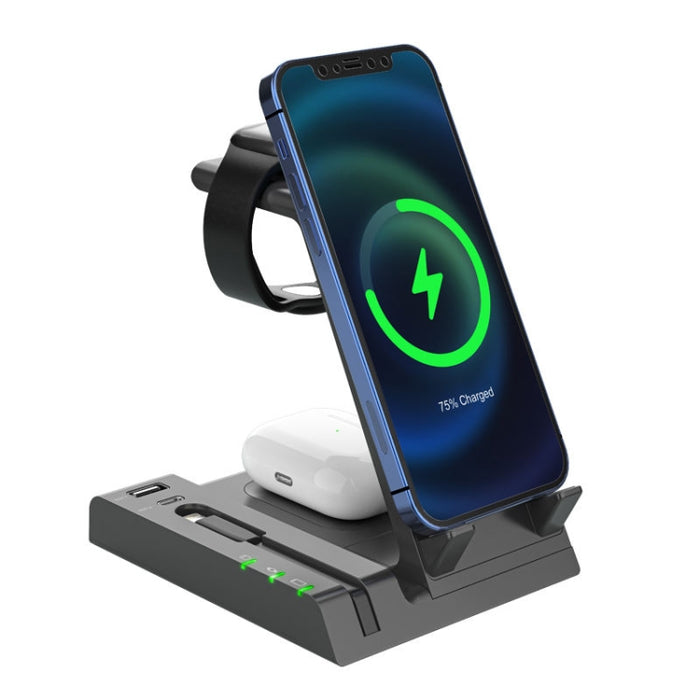 Base de carga inalámbrica 6 en 1 Z252 con puerto USB-C/Tipo-C y cable de carga de 8 pines