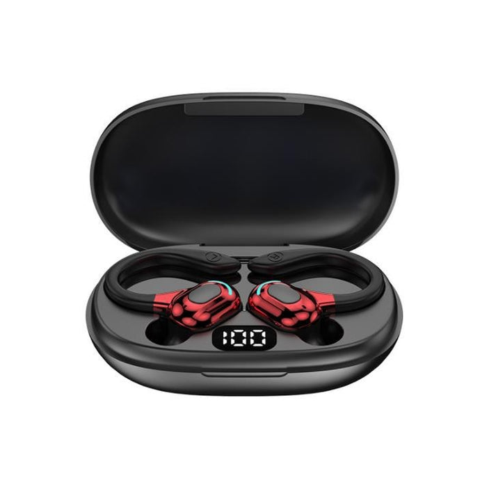 Auriculares Bluetooth inalámbricos estéreo con oreja colgante F8 con contenedor de carga, With Charging Bin(Black Double Ear), With Charging Bin(Red Double Ear), With Charging Bin(Green Double Ear), With Charging Bin(Blue Double Ear)