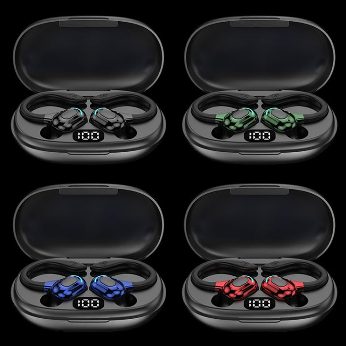 Auriculares Bluetooth inalámbricos estéreo con oreja colgante F8 con contenedor de carga, With Charging Bin(Black Double Ear), With Charging Bin(Red Double Ear), With Charging Bin(Green Double Ear), With Charging Bin(Blue Double Ear)