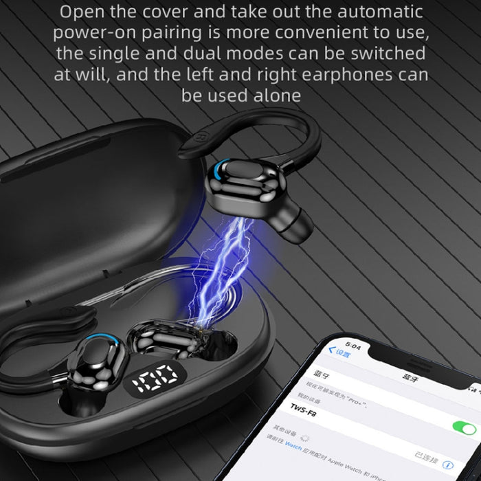 Auriculares Bluetooth inalámbricos estéreo con oreja colgante F8 con contenedor de carga, With Charging Bin(Black Double Ear), With Charging Bin(Red Double Ear), With Charging Bin(Green Double Ear), With Charging Bin(Blue Double Ear)