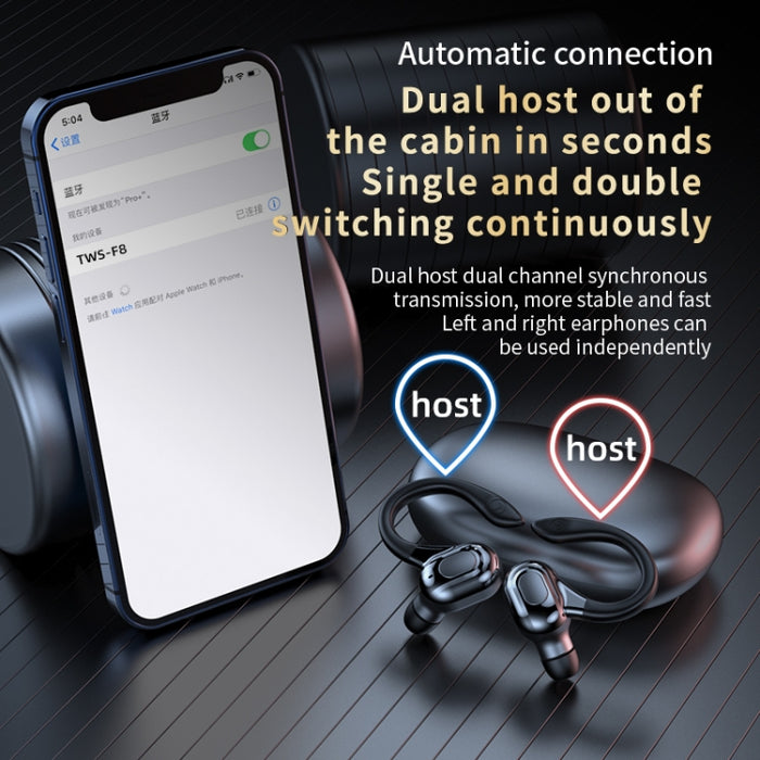 Auriculares Bluetooth inalámbricos estéreo con oreja colgante F8 con contenedor de carga, With Charging Bin(Black Double Ear), With Charging Bin(Red Double Ear), With Charging Bin(Green Double Ear), With Charging Bin(Blue Double Ear)