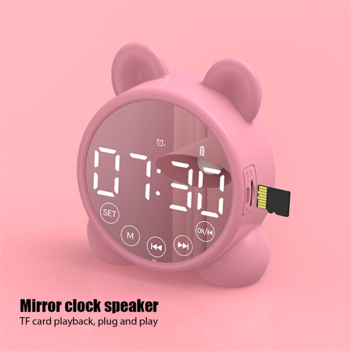 P1 Mini Tarjeta Reloj Espejo Altavoz Bluetooth Inalámbrico con Radio FM