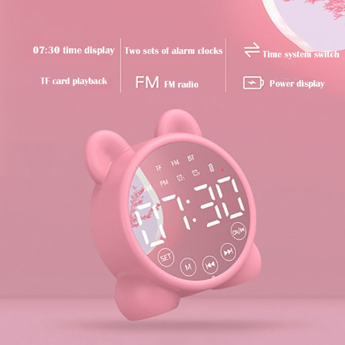 P1 Mini Tarjeta Reloj Espejo Altavoz Bluetooth Inalámbrico con Radio FM