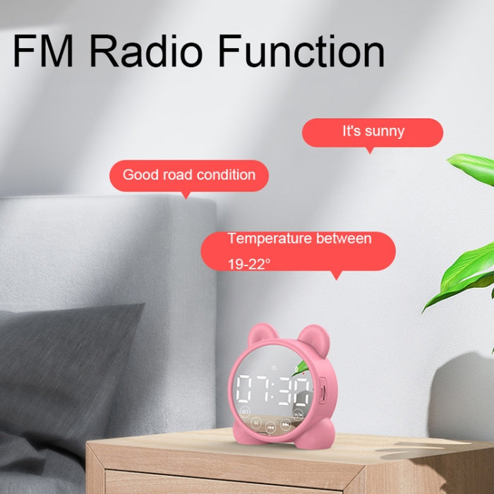 P1 Mini Tarjeta Reloj Espejo Altavoz Bluetooth Inalámbrico con Radio FM