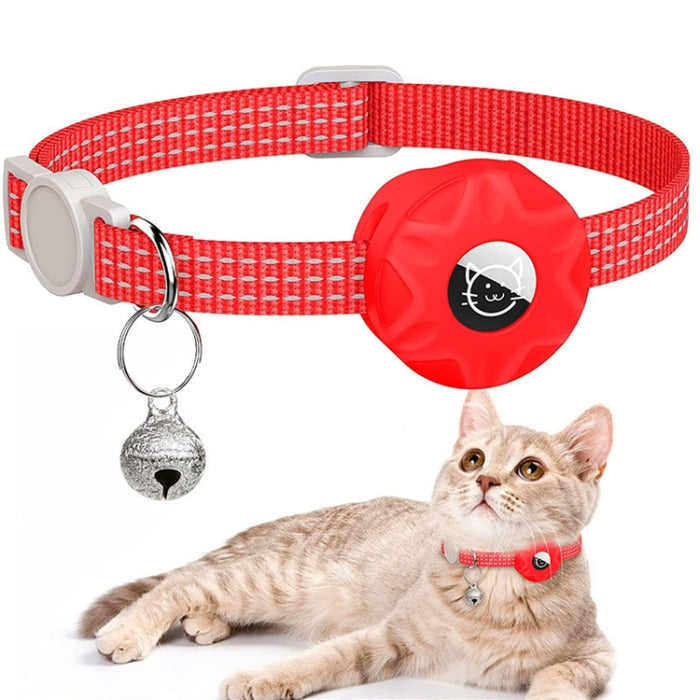 Para AirTag Tracker Funda de silicona Collar reflectante para mascotas con campana