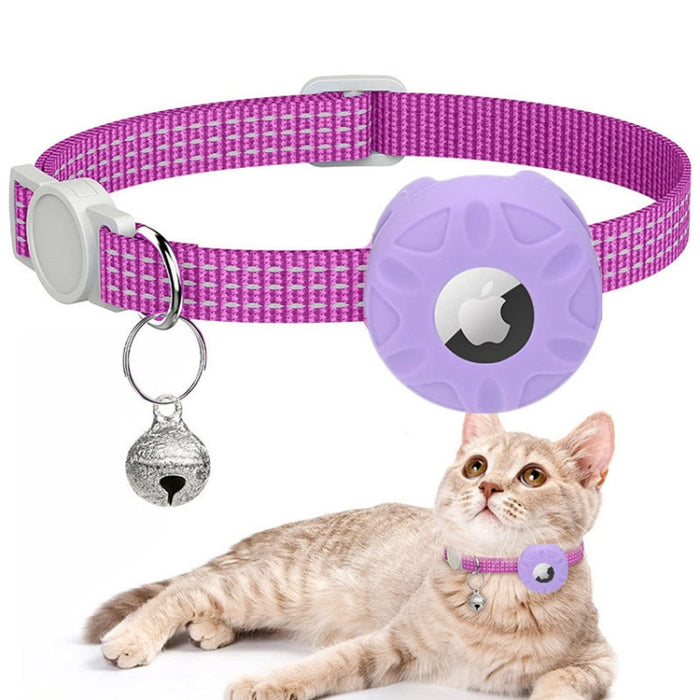 Para AirTag Tracker Funda de silicona Collar reflectante para mascotas con campana