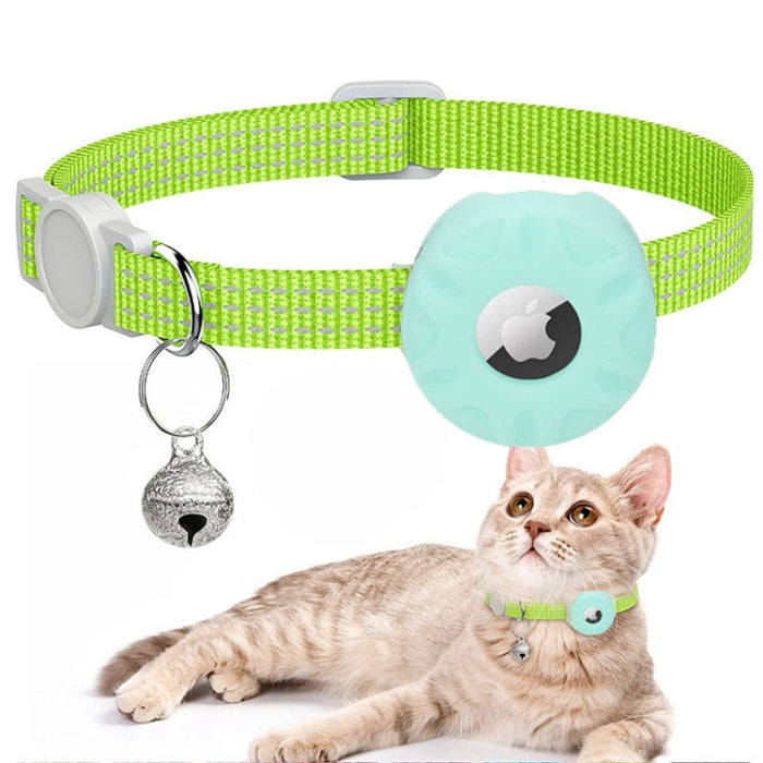 Para AirTag Tracker Funda de silicona Collar reflectante para mascotas con campana