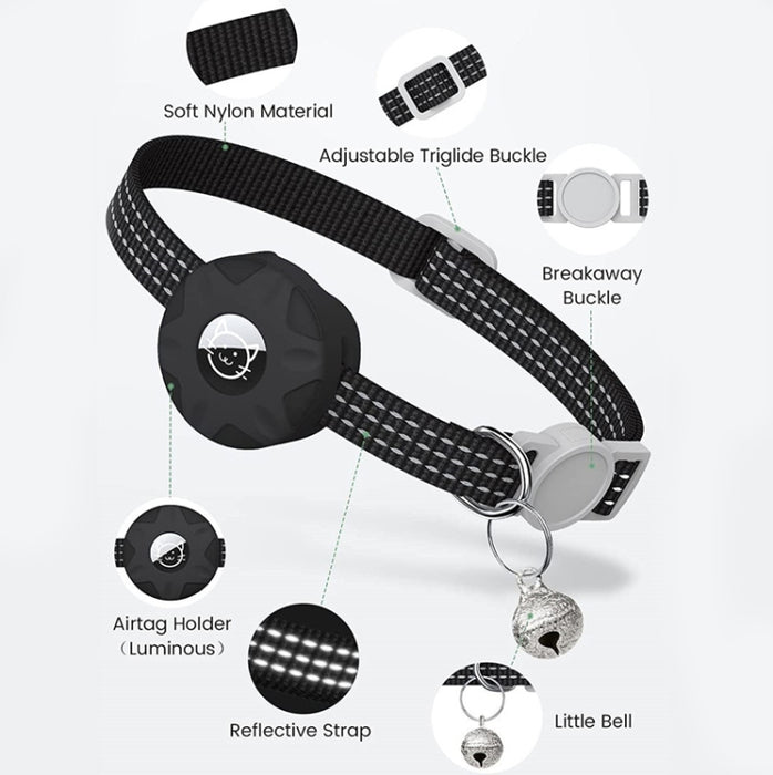 Para AirTag Tracker Funda de silicona Collar reflectante para mascotas con campana